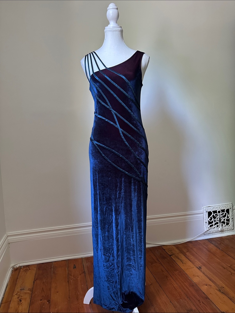 CARTISE Vintage Velvet Blue Purple Prom Whimsigoth Formal Prom Maxi Dress Sz 8
